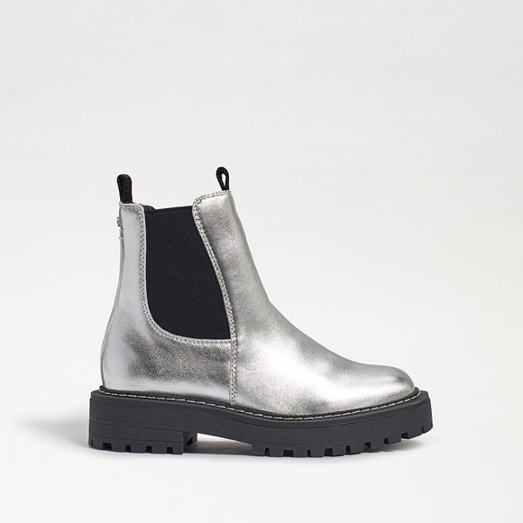New‎ Sam Edelman Laguna Silver Leather Pull On Chelsea Boots Kids 12 M - Picture 2 of 12